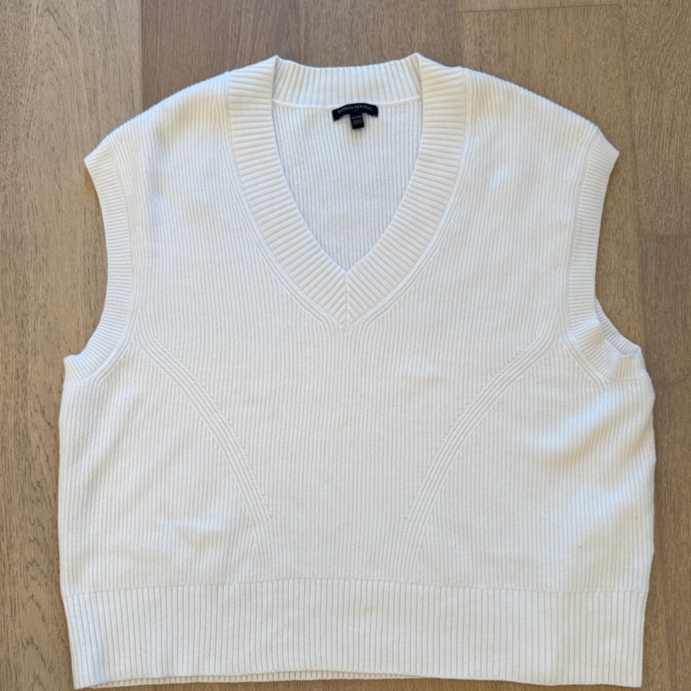 Banana Republic Cima Oversized Sweater Vest Women's XXL V-Neck Knit Cotton Blend